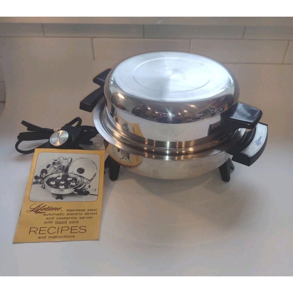 Lifetime Electric Skillet Fry Pan 11” Dome Lid Liquid Core 27906 Vintage